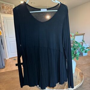 Pink Lily Black Long Sleeve Peplum Top NWOT